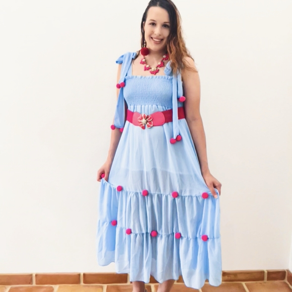 NWT Summer Pom Pom Beach Vacation Maxi Dress S: Small-Medium - Picture 4 of 13